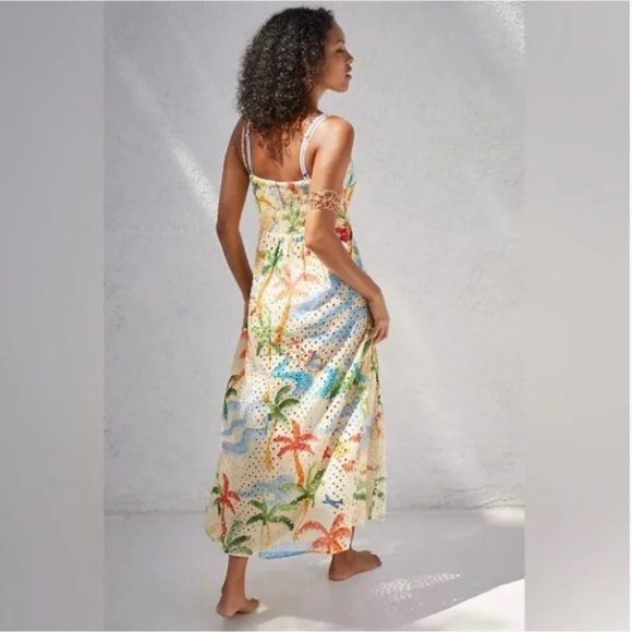 NEW Anthropologie | Farm Rio Copacabana Cover Up Dress Tropical Eyelet Maxi - Picture 5 of 7